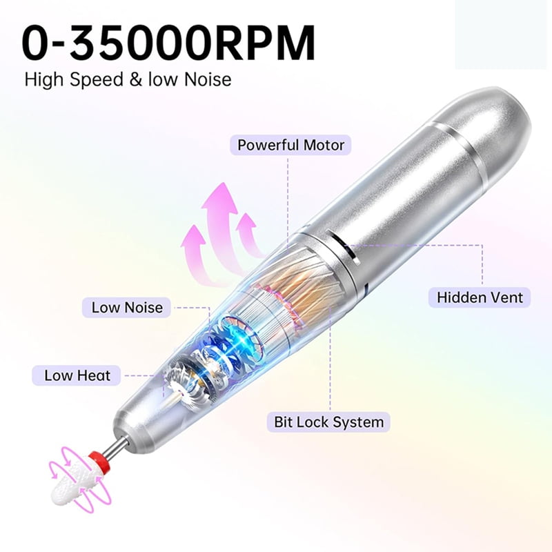 Cordless Electric Nail Drill Machine for Rechargeable Diamond Portable HD Display 35000 RPM Acrylic Drill A