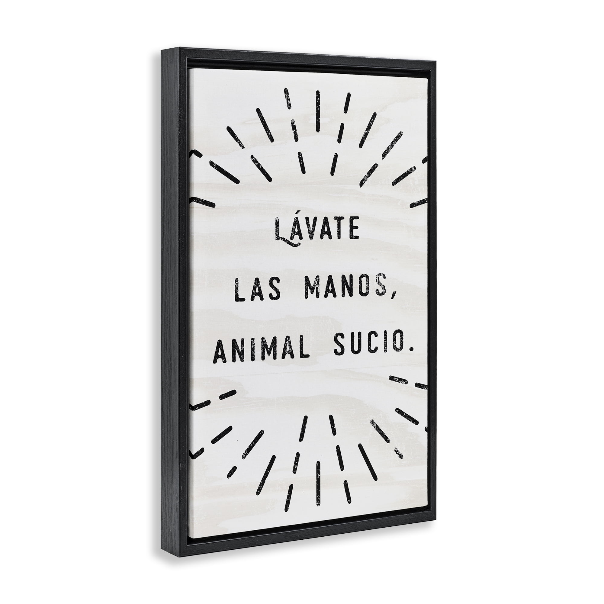 Stupell Industries Lávate Las Manos Sucio Bath & Laundry Painting Black Floater Framed Art Print Wall Art, 21 x 31