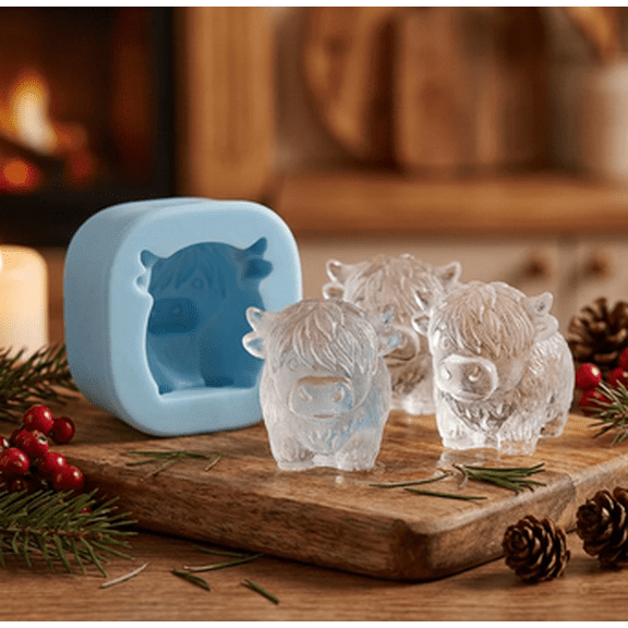 Mini Highland Cow Ice Cube Mold - Adorable 3D Cow Face Silicone Tray for Whiskey, Cocktails & Drinks, Food-Grade Flexible Mold for Ice, Chocolate, Candy and DIY Party Gifts