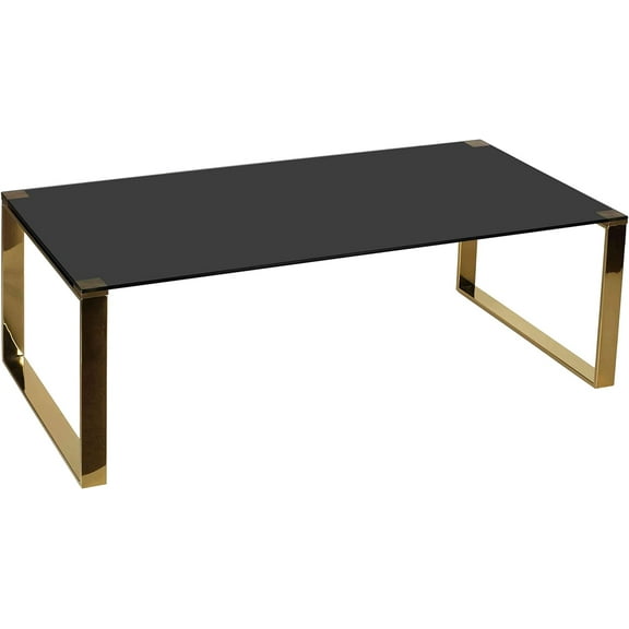Cortesi Home Remini Coffee Table, Gold Metal and Black Glass