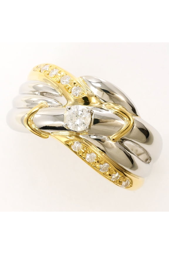 Pre-Owned PT900 Platinum 18K Yellow Gold Ring with 0.22 ct Diamond, Certificate of...