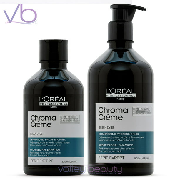 L'Oreal Professionnel Chroma Creme Green Dyes Shampoo | Red Tones Cleanser for Dark Brown Hair, 300ml - Walmart.com