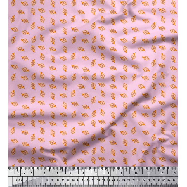 Soimoi Japan Crepe Satin Fabric French Horn Musical Instrument Print Fabric by Yard 42 Inch Wide