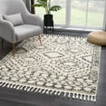 thumbnail image 4 of Hauteloom Berber Shag Collection - Buan Farmhouse Under Table Round Area Rug with Tassel - Fluffy Plush High Pile Carpet - Southwestern Bohemian Tribal Style - Beige, Cream, Black - 5'3" Circle, 4 of 20