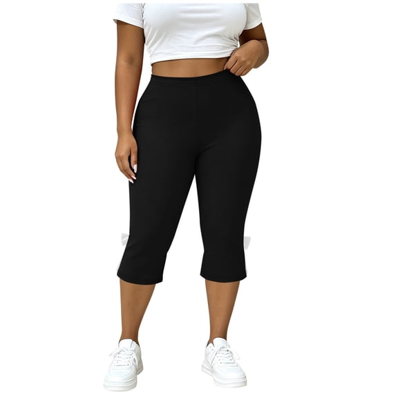 successthop 2 Pack Leggings for Women Plus Size Strecthy High Waist Capri Leggings Slit Hem Pant Bow Workout Bottoms XL