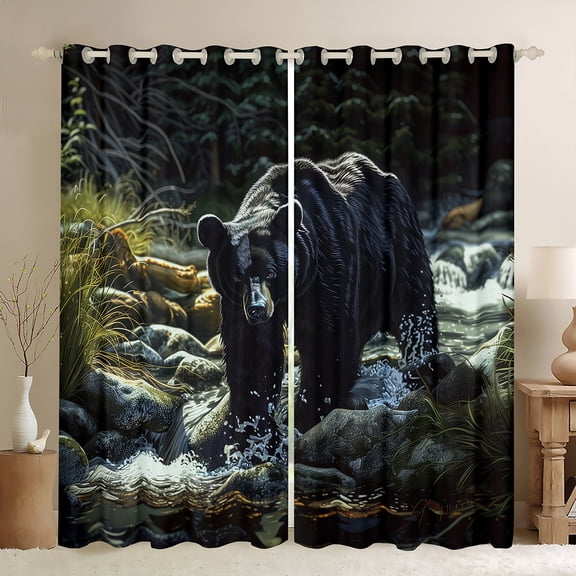 Castle Fairy Safari Black Bear Blackout Curtains Set of 2 (52x84 Each) for Boys Girls,Jungle Animal Window Curtains,Mountain Woodland Wildlife Curtains and Drapes,Luxury Bedroom Decor