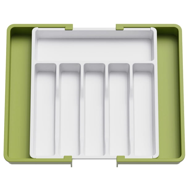 Organizador de cajones para cubiertos Lifewit, expandible, verde y blanco