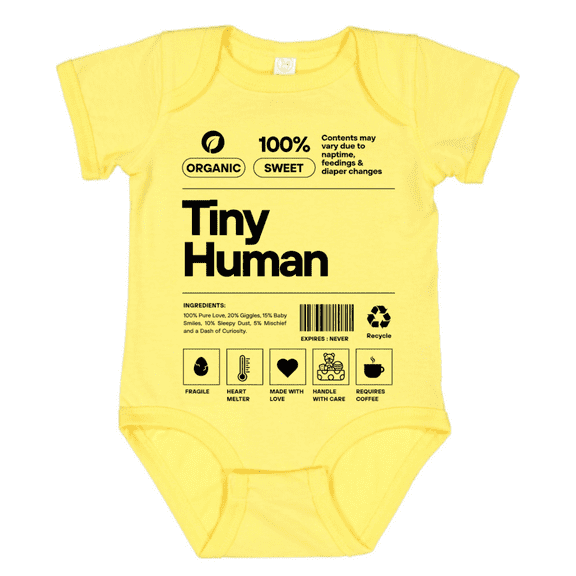 Baby Onesie Hub Organic Cotton ‘Tiny Human’ Funny Girls or Boys Baby Bodysuit for Newborn Baby Gift