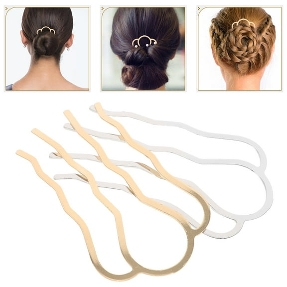 OUNONA 2 Pcs Metal Hair Side Combs Hair Fork Clip 4-Teeth Hair Pin Stick U Shape Hair Combs Vintage Hairstyle Hair Accessories For Women Girls