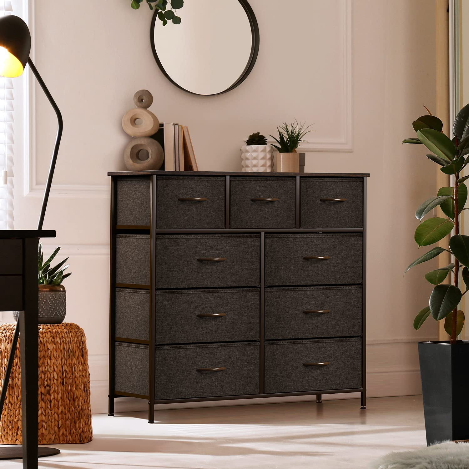 Sorbus 9-Drawer Dresser Nightstand End Table, Steel Frame, Wood Top, Brown