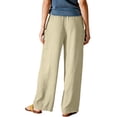 thumbnail image 3 of Women's Breathable Cotton Linen Beach Pants High Waist Wide Leg Loose Fit Summer Trousers Khaki XL, 3 of 3