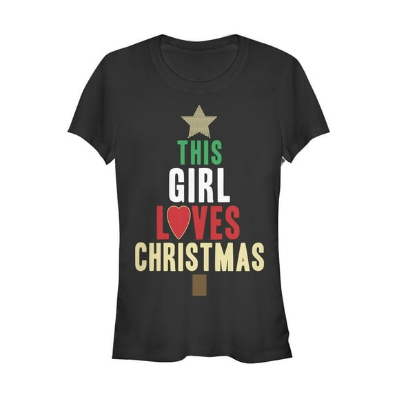 Junior's Lost Gods Girl Loves Christmas Graphic Tee Black Medium