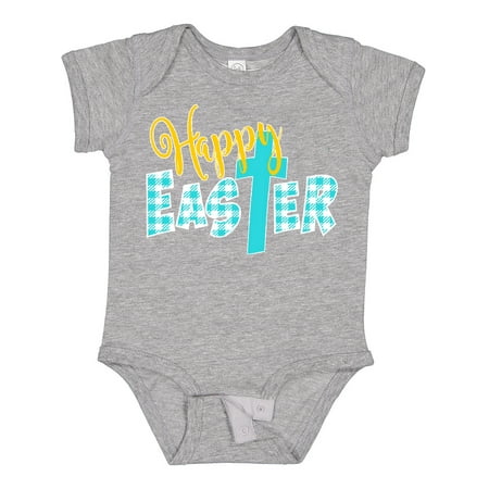 

Inktastic Happy Easter with Cross in Teal Plaid Boys or Girls Baby Bodysuit
