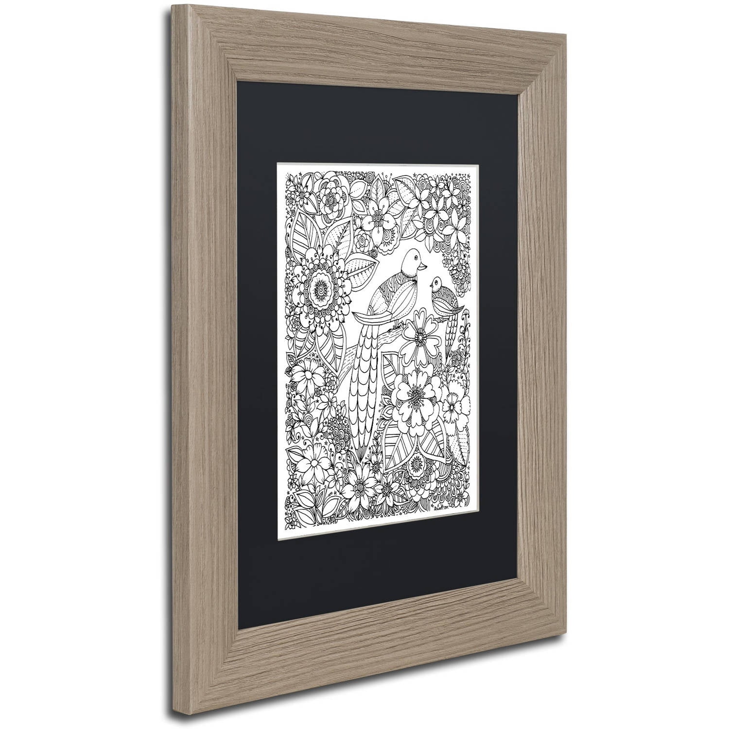 Trademark Fine Art "Birds" Canvas Art by KCDoodleArt Black Matte, Birch Frame