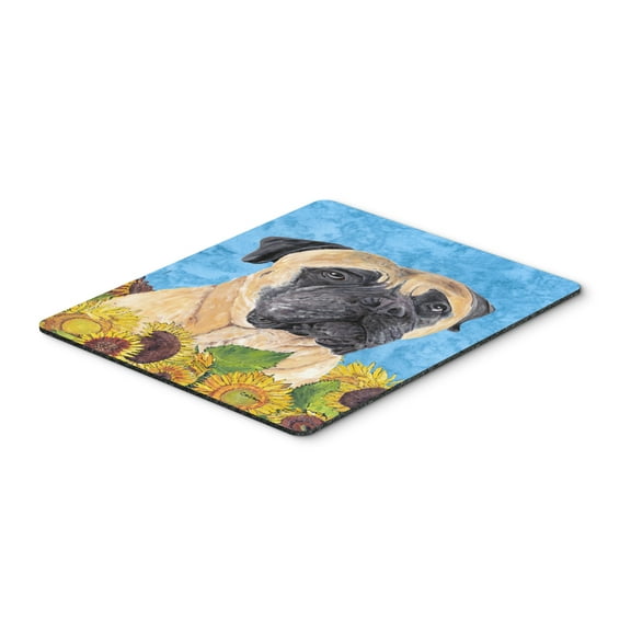 Mastiff in Summer Flowers Mouse Pad Hot Pad or Trivet