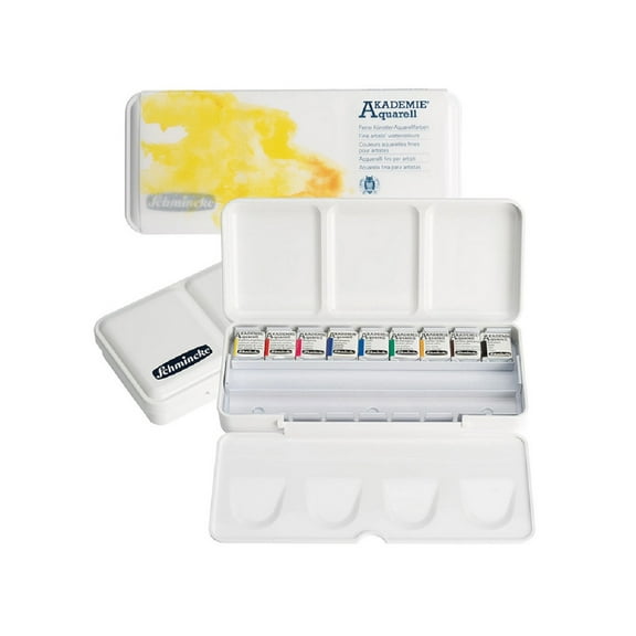 2025 New Schmincke Akademie Aquarell solid 9 color half pans set white plastic box student acuarela pigments drawing