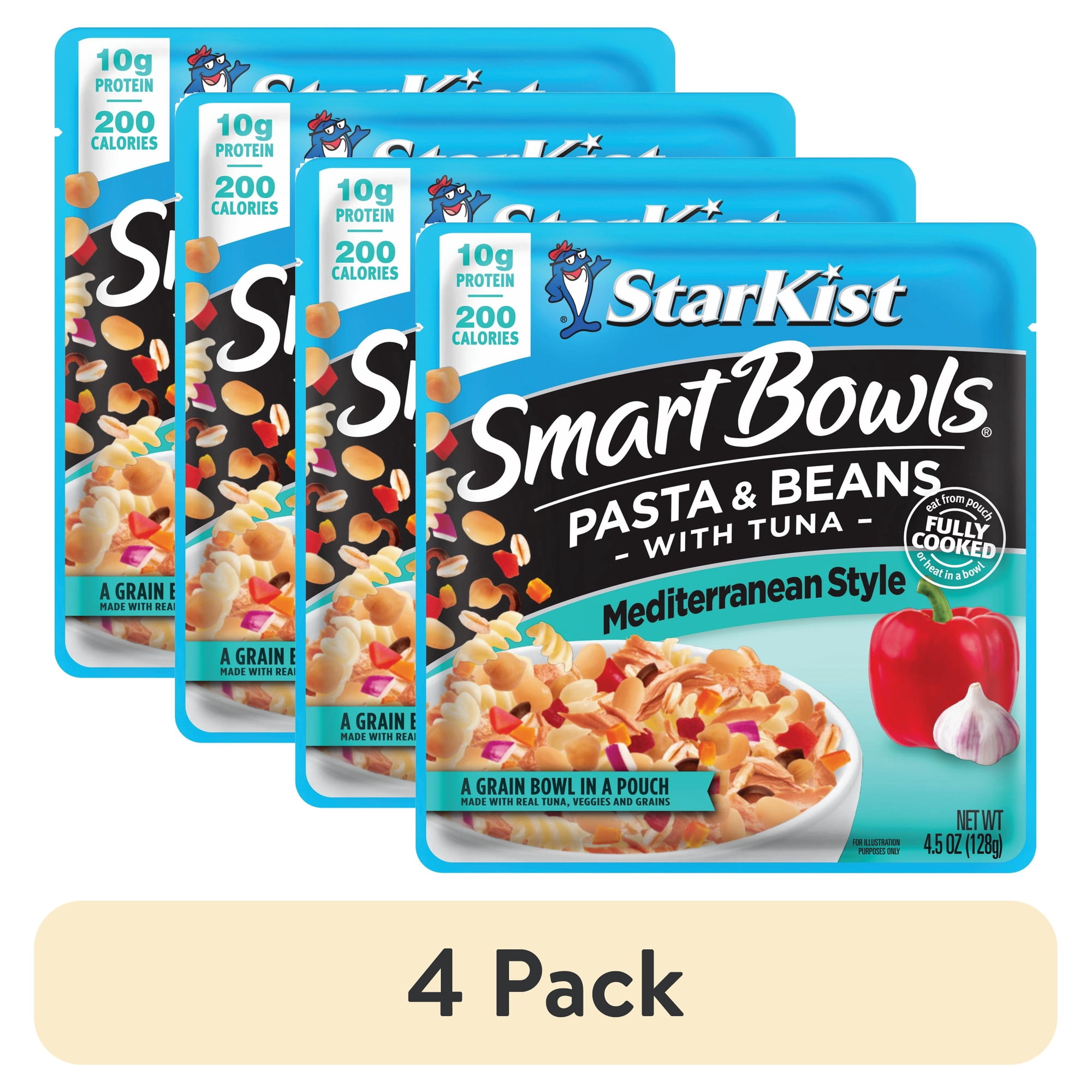 (4 pack) StarKist Smart Bowls Mediterranean Tuna, Pasta and Beans, 10g Protein, Ready-to-Eat, 4.5 oz Pouch