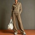 thumbnail image 3 of WULMLEO Two Piece Sets Women Knit Fall Quarter Zip Long Sleeve Pullover Wide Leg Palazzo Pants Suits 2026 Casual Comfortable Outfits Y2k Tracksuit with Pockets Khaki M, 3 of 6