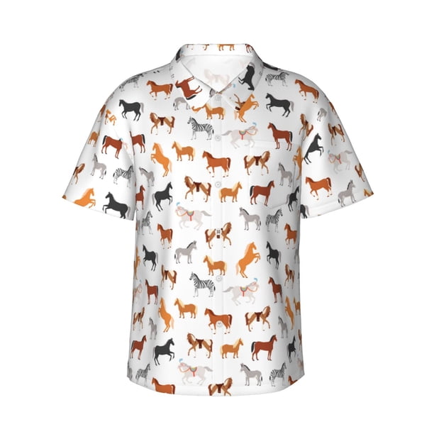 Fotbe Horses Camisa Hawaiana para Hombre Unisex – Camisa Casual de Verano con Botones de Manga Corta de Algodón y Lino,X-Large