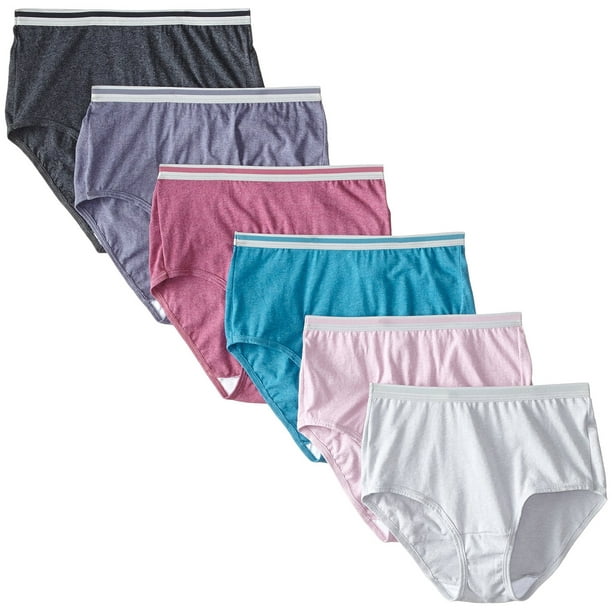 Fruit of the Loom Women`s 6pk Heather Cotton Briefs, 6, Assorted Heathers 