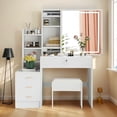 thumbnail image 2 of Tocador mueble de maquillaje retro blanco con mesa de espejo extraíble con 4 cajones y estantes de almacenamiento con taburete,Blanco-Gabinete, 2 of 2