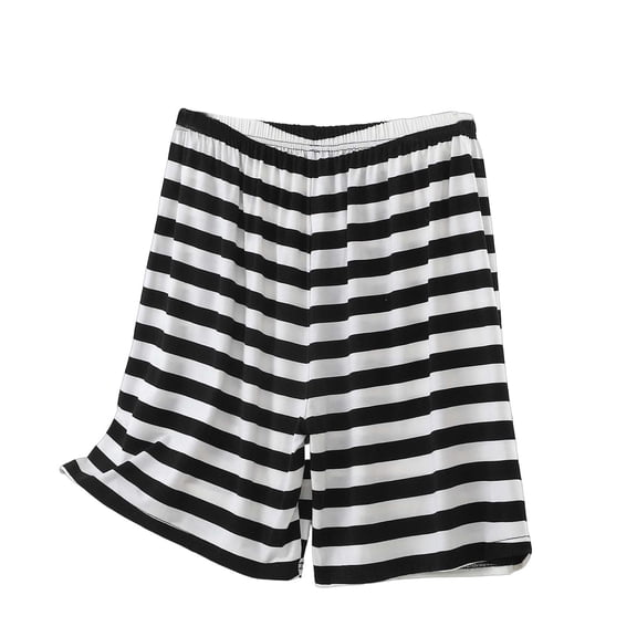 Daiosportswear Women Stripe Shorts Elastic Waist Wide Leg Flowy Lounge,Shorts for Women White XXXXXL(XXXXXL)