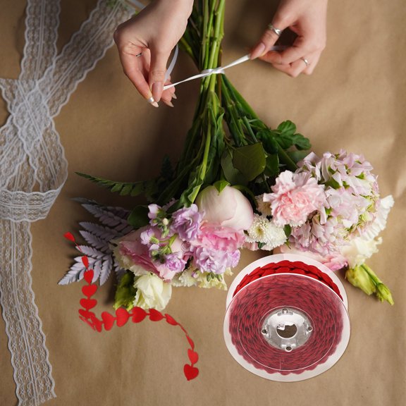 Toyvian Valentines Day Packing Ribbon Red Heart Pattern Ribbon for Wrapping and Party Supplies