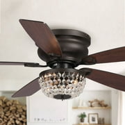 EILEEN GRAYS LLC. 48" Bronze Wooden 5-Blade Crystal Flush Mount Ceiling Fan with Remote