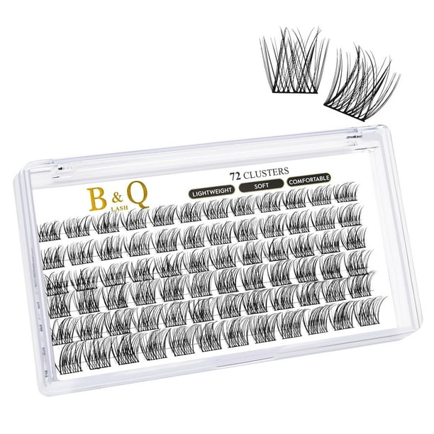 Lash Clusters Extensiones de pestañas DIY 72 grupos de pestañas CD Curl B&Q LASH Mega Volumen Pestañas individuales Extensiones de grupos de pestañas Wispy Lashes Cluster DIY en casa (NM-D-8-16MIX)