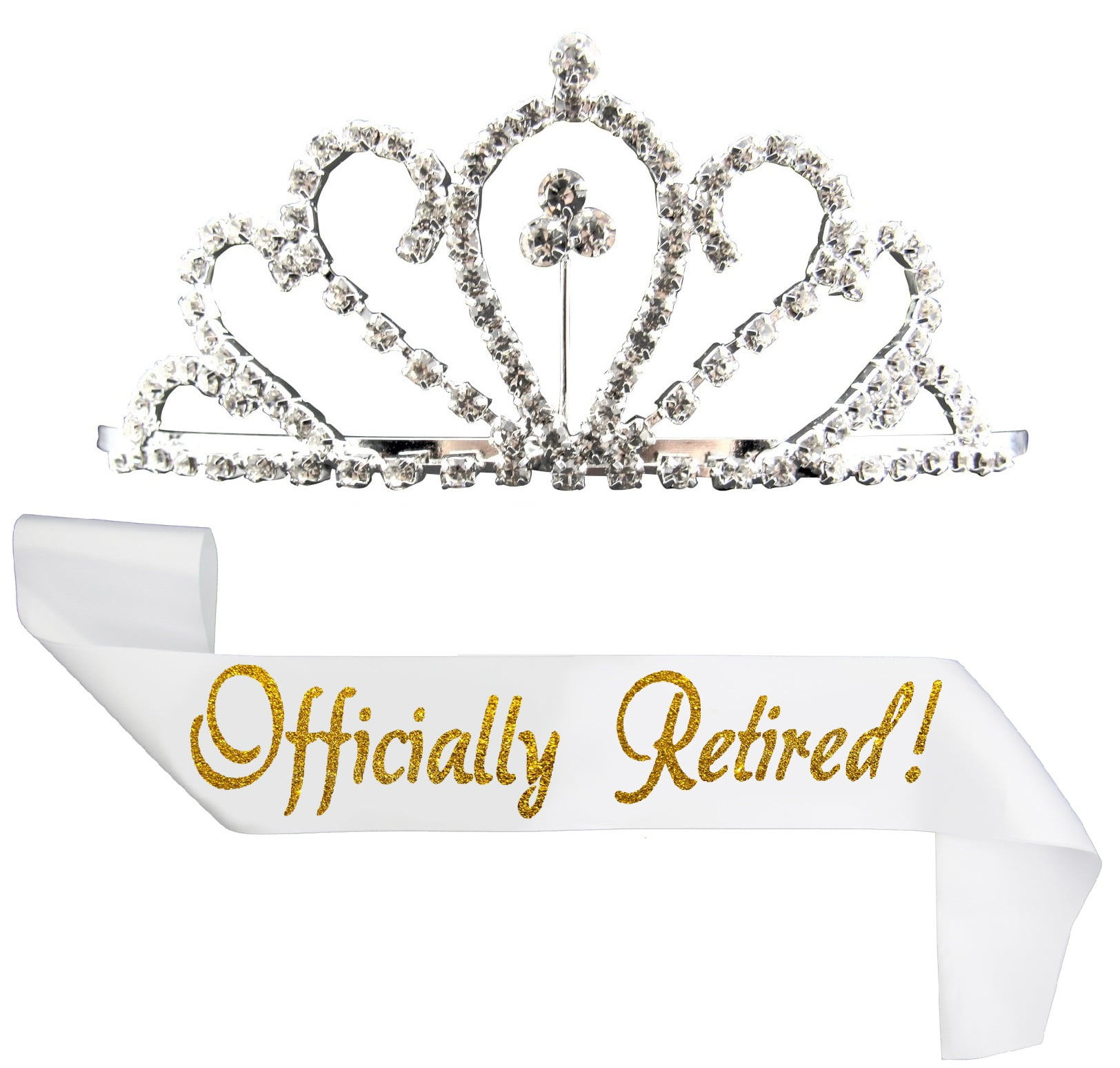 SAVITA 2pcs Retirement Crown and Sash Silver Officially Retired Crown and Sash for Women for Retirement Party Decorations Supplies