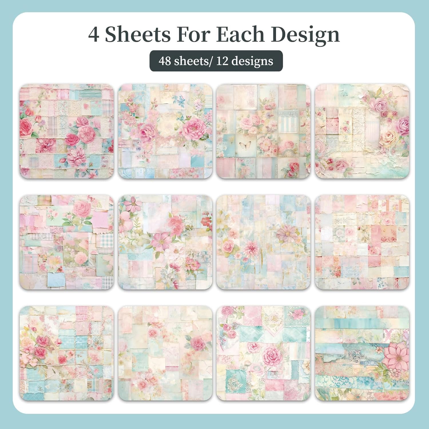 48 pieces of vintage floral scrapbook paper sheets 66, floral pattern design decorative paper, for album backgrounds handmade craft project diary greeting cards