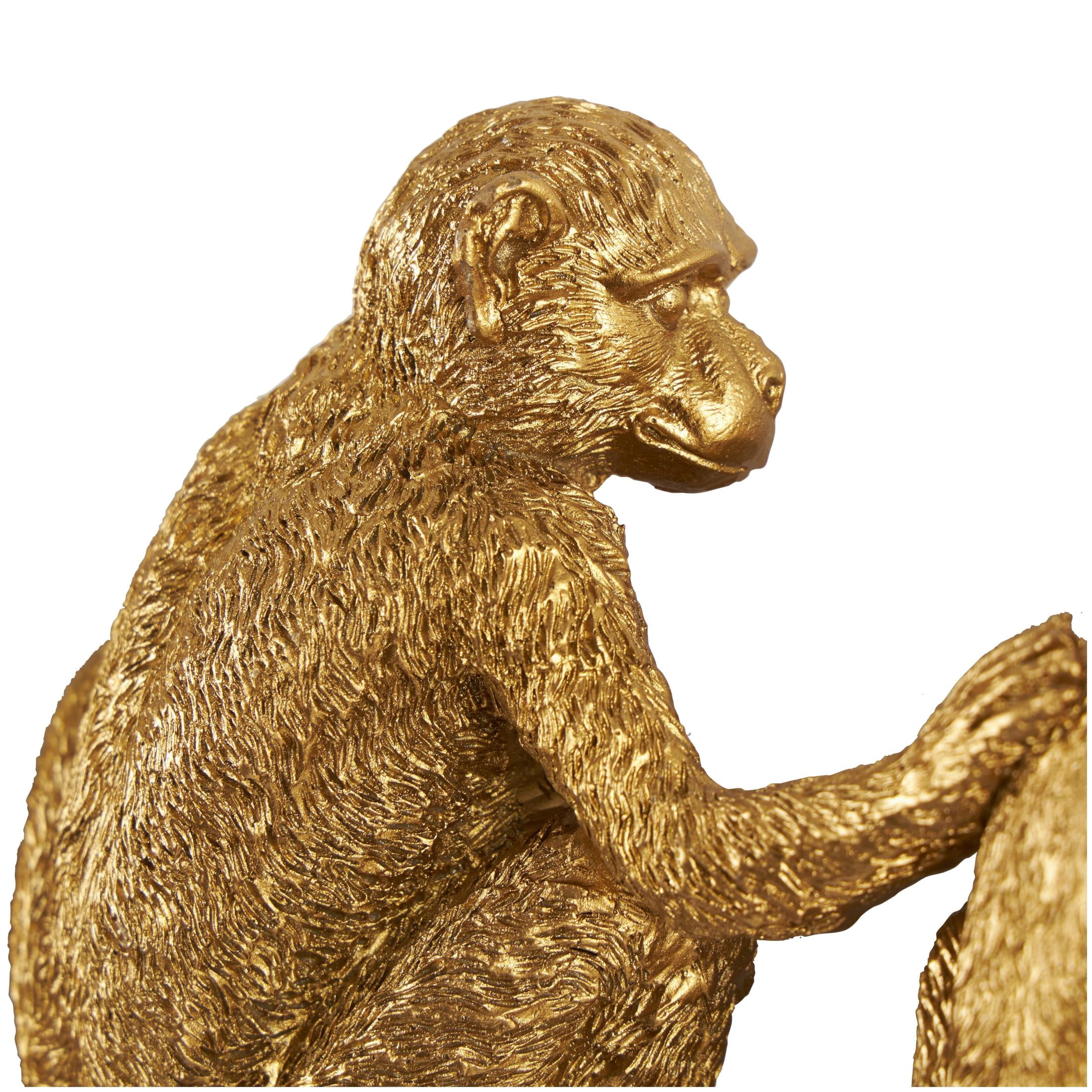 DecMode 27" x 8" Gold Polyresin Textured 8 Hanger Monkey Wall Hook, 1-Piece