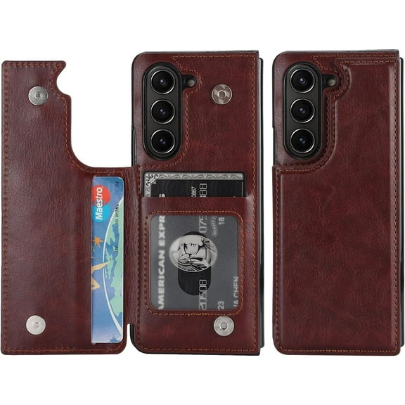 for Samsung Galaxy Z Fold 5 Wallet Case, PU Leather Case with Card Slot Double Magnetic Clasp Flip Case Cover for Galaxy Z Fold5 5G (Brown)