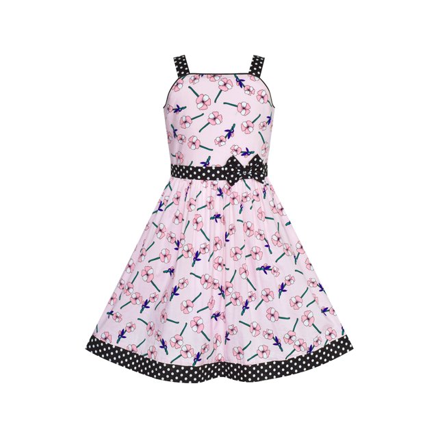 Girls Dress Pink Flower Bow Tie Summer Sundress 6 Years