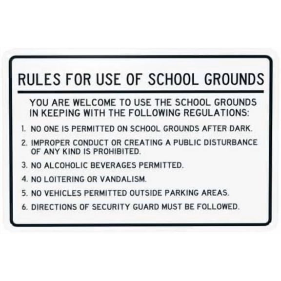 School Grounds Rules Warning Sign, School Property Security Metal Signs for Home Busines Outdoor Indoor Road Yard Garage Street Wall Caution Decor 12 x 8 Inch