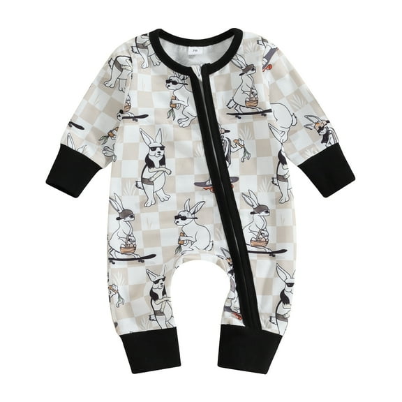 Bagilaanoe Newborn Baby Boys Easter Jumpsuit Print Long Sleeve Bodysuit 3M 6M 9M 12M Infant Zipper One Piece Romper