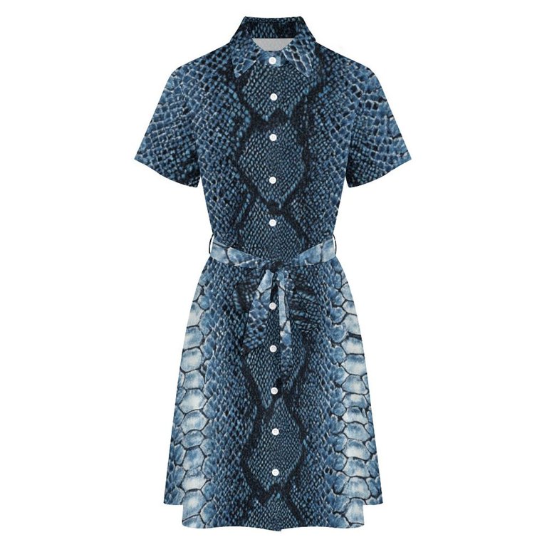 Blue Snakeskin Textured Pattern Womens Shirt Dresses Women'S Short Sleeve  Dress Turn-Down Collar Dress A Line Casuall Dress Oversize(XS-6XL) -  Walmart.com