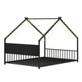 thumbnail image 5 of [Luckynote]Full Size House Bed with Roof & Colorful Lights, Metal Bed Frame with Slats & Legs, No Box Spring Needed (Black), 5 of 10