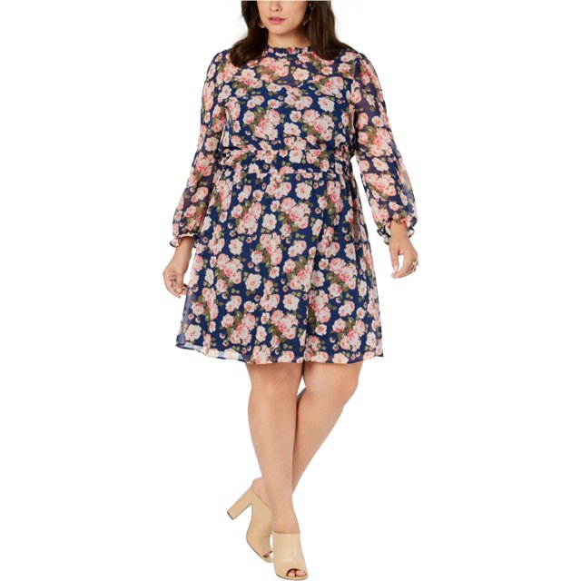 Monteau Vestido Floral A-Line para Mujer, Azul, 2X