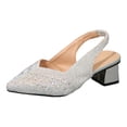 thumbnail image 7 of Slingback Heels for Women Glitter Block Heeled Sandals Sparkly Leather Elastic Ankle Strap Pumps Shoes Casual Party Dress Footwear Silver Size 9.5, 7 of 7