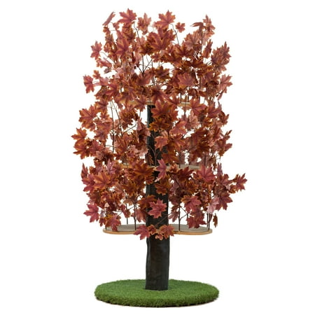 UPC: 0854878008077 | On2Pets Cat Tree with Leaves Cat House & Cat Activity Tree Multi-Level Cat Condo for Indoor Cats Round Base