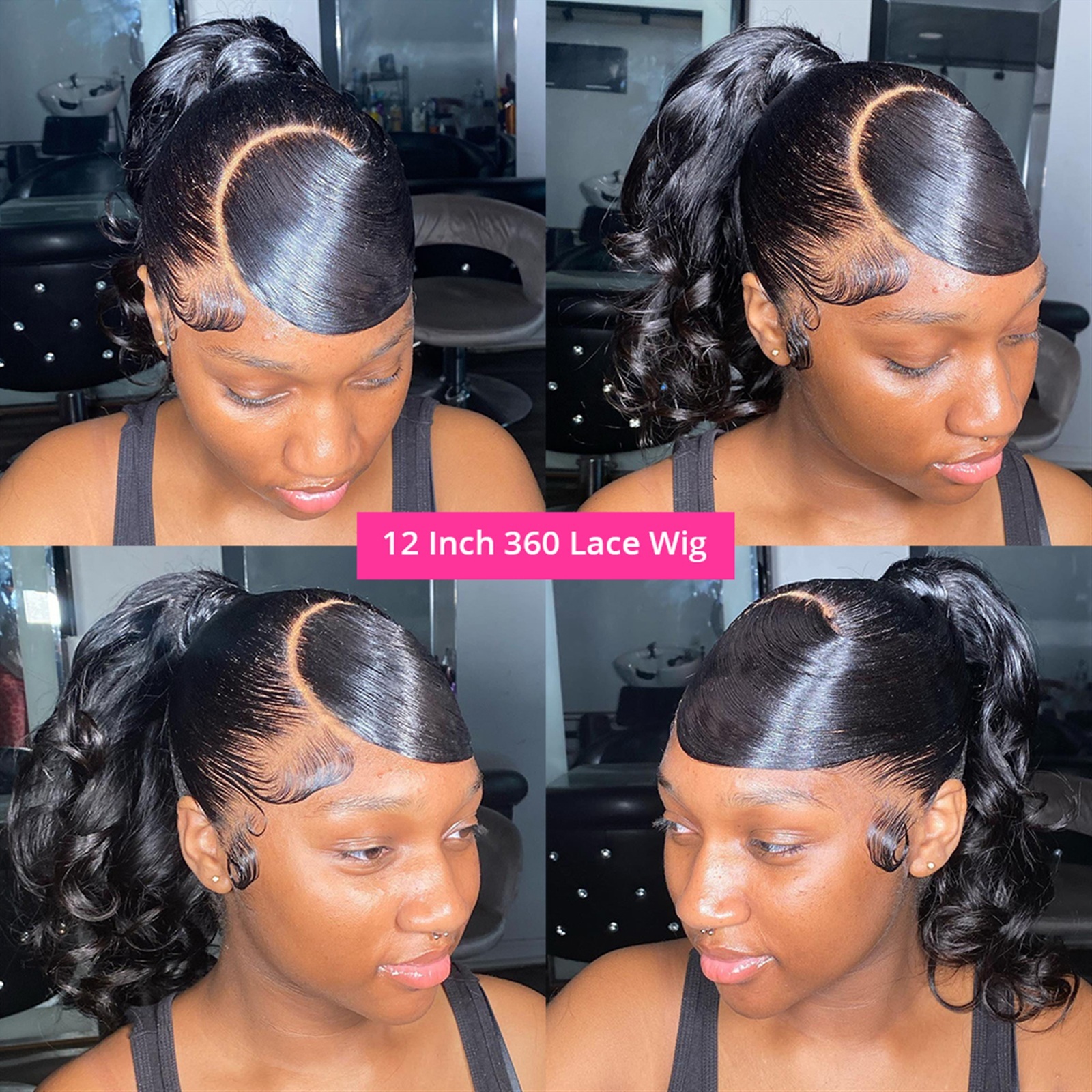 Human Hair 360 13x4 Lace Front Wig Pre Plucked Short Body Wave 5x5x1 T Part Lace Wig with Baby Hair, 8-14" Short Wave Curly Lace Wig for Women