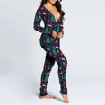thumbnail image 4 of Pijama Sexy con estampado navideño para mujer, mono con botones en la parte delantera, mono funcional con solapa y botones, ropa de dormir, 4 of 4