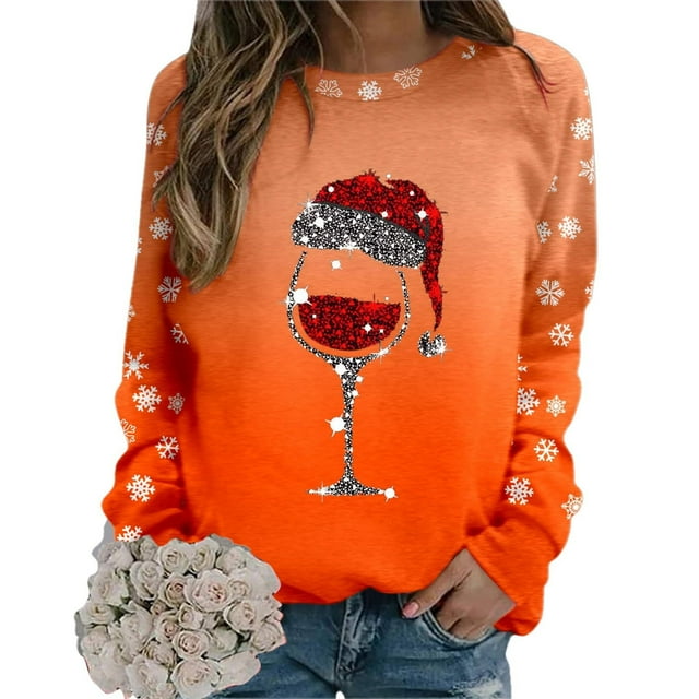 jsaierl Chandails de Noël pour Femmes Grande Taille Chandails Graphiques de Noël Chandail de Travail à Enfiler Hauts Col Rond Cadeaux de Noël Chandails à Manches Longues pour Femmes