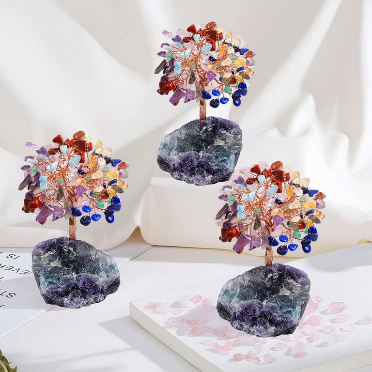 Littleduckling Crystal Tree 7 Chakra Tree of Life Natural Crystals Stone Lucky Tree Crystal Tree for Positive Energy Feng Shui Ornaments Home