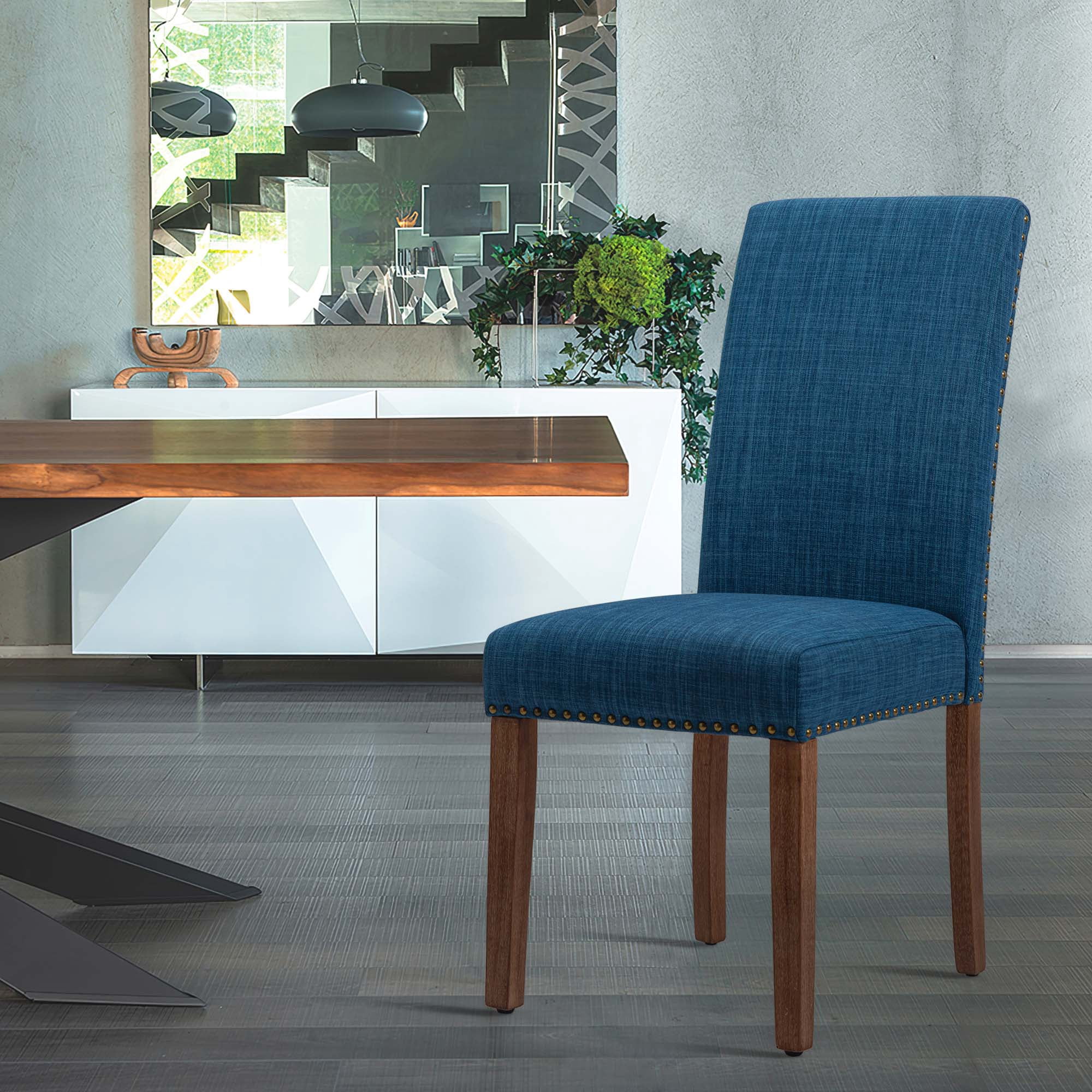 Dining Chairs Set of 2 Fabric Dining Chairs with Nailhead,Blue