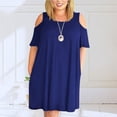thumbnail image 2 of Yuyuzo Robes pour Femmes Grande Taille à Épaules Dénudées à Manches Courtes Col Ras du Cou Robe Mini Robe T-Shirt Décontractée avec Poches, 2 of 5