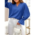 thumbnail image 2 of Asyoly Womens Tops Sex V Neck Lace Panel Long Sleeve Sweatshirt Pullover Top Elegant Solid Color Blouse, 2 of 3
