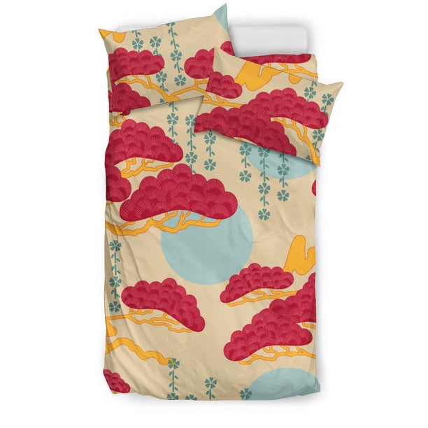 Juego de cama Bonsai Rojo Gris Sol Patrón Japonés