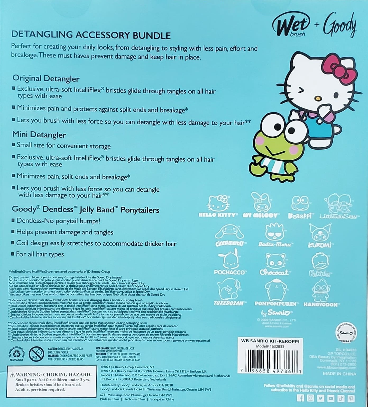 Wet Brush + Goody Hello Kitty & Friends Detangling Accessory Bundle Set 7 Count